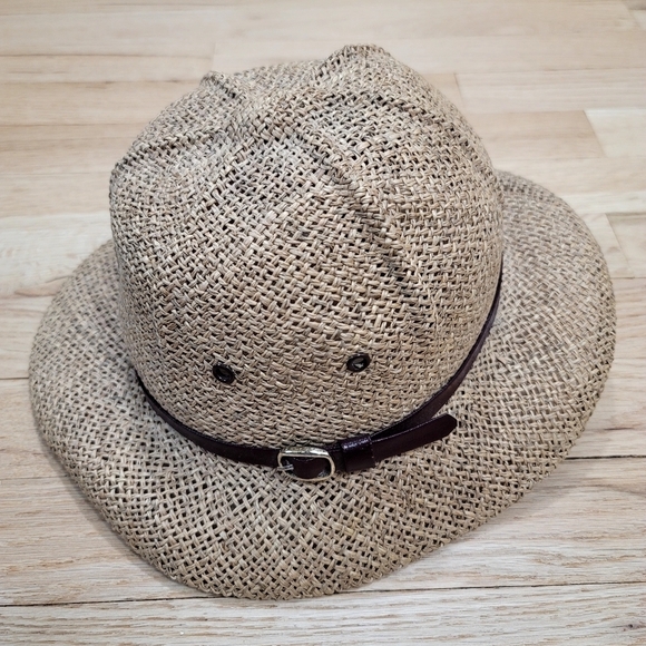 Vintage Tan Straw Hat with Brown Band - Picture 1 of 12